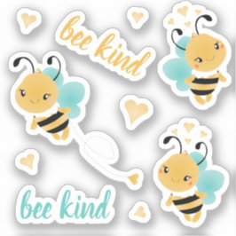 Bee Kind Hummel Hörnchen Gelb Blau Aufkleber