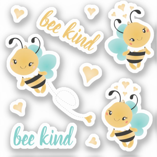 Bee Kind Hummel Hörnchen Gelb Blau Aufkleber (Vorderseite)