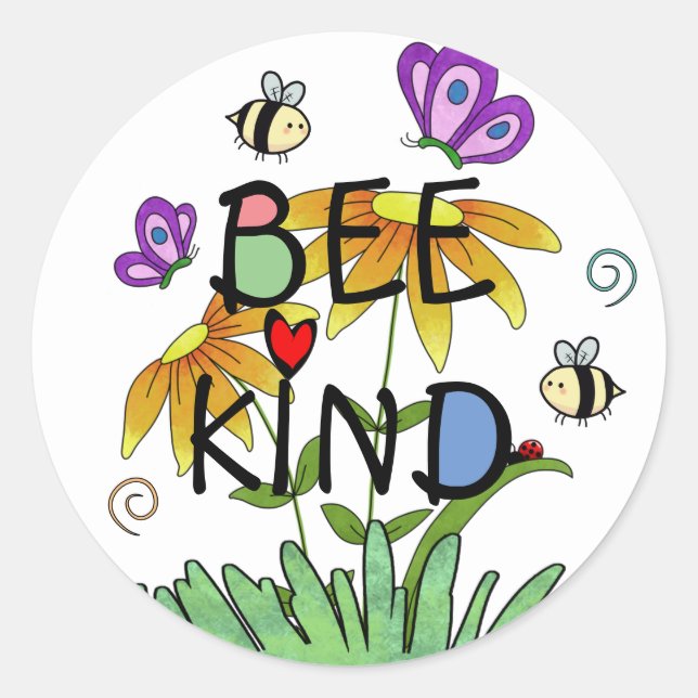 Bee Kind Nature Runder Aufkleber (Vorderseite)