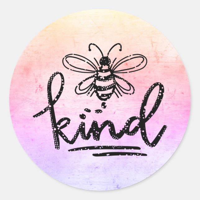 Bee Kind Rainbow Ombre Runder Aufkleber (Vorderseite)