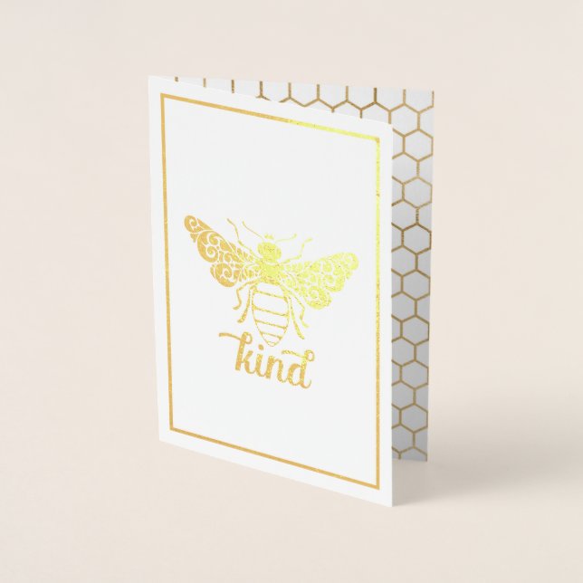 Bee Kind | Sei nett | Verzierte Goldbiene Folienkarte (Vorderseite)