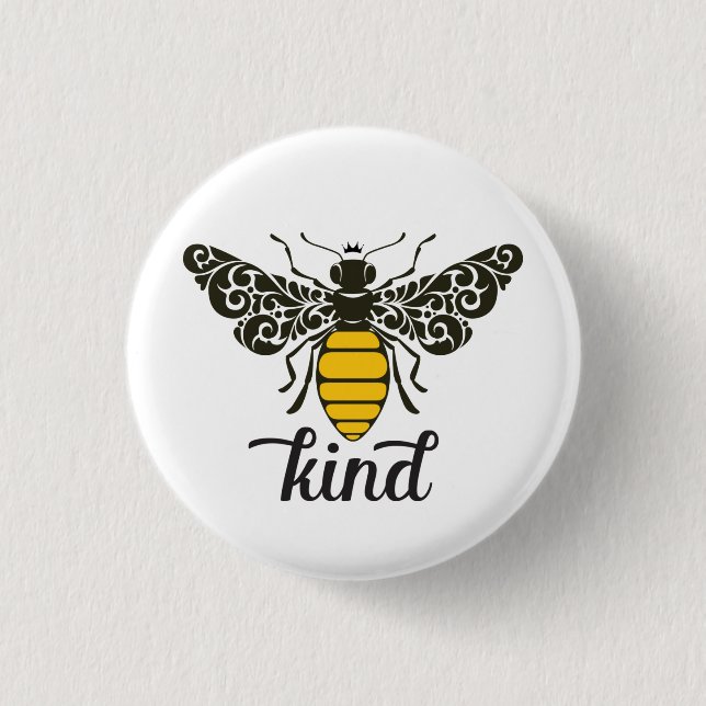 Bee Kind | Seien Sie freundlich | Verzierte Biene Button (Vorderseite)