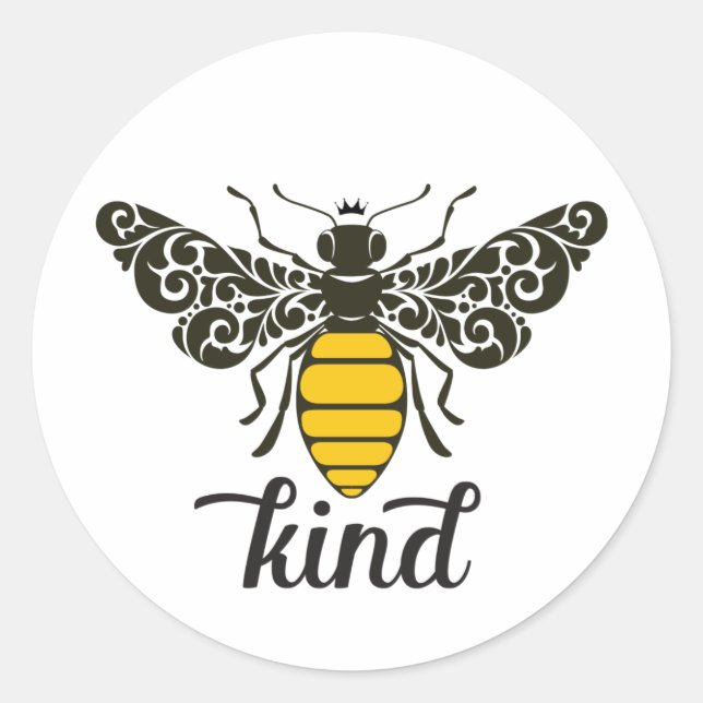 Bee Kind | Seien Sie freundlich | Verzierte Biene Runder Aufkleber (Vorderseite)