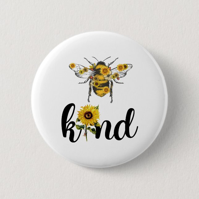 Bee Kind Sonnenblume Button (Vorderseite)