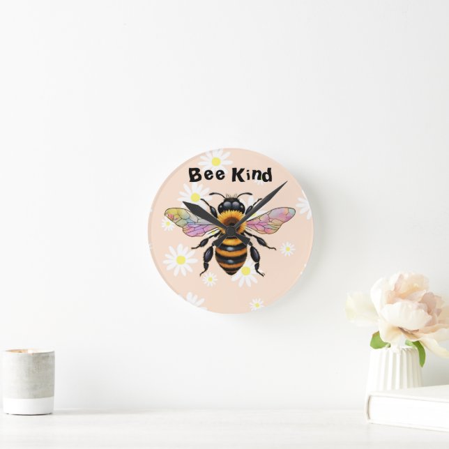 Bee Kind Sunflower Bee Runde Wanduhr (Zuhause)