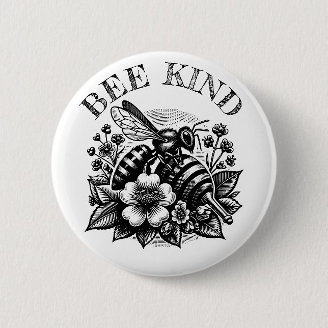 Bee Kind | "Vintager Honig und Blume Zitat Button (Vorderseite)