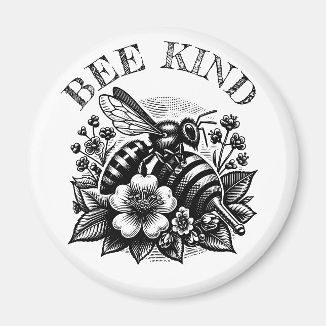 Bee Kind | "Vintager Honig und Blume Zitat Magnet (Vorne)