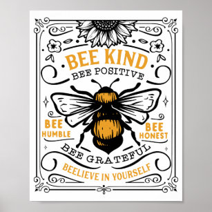 Bee Kind war positiv Bee Humble Niedlicher Zitat Poster