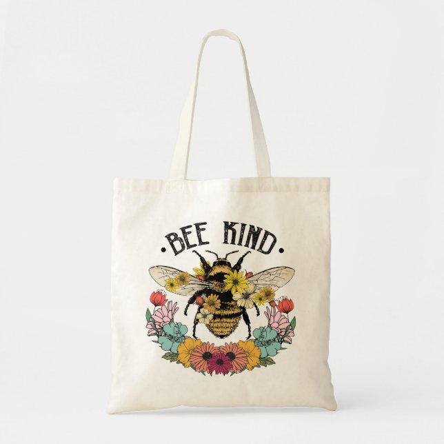 Bee Kind Wild Blume Sublimierung Tragetasche (Vorne)
