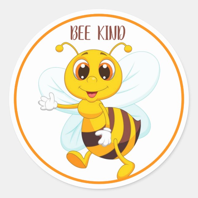 "Bee Kind zu jedem" Gelbe Schwarze Biene Zeichnend Runder Aufkleber (Vorderseite)