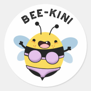 Bee-kini Funny Bee Puns Runder Aufkleber