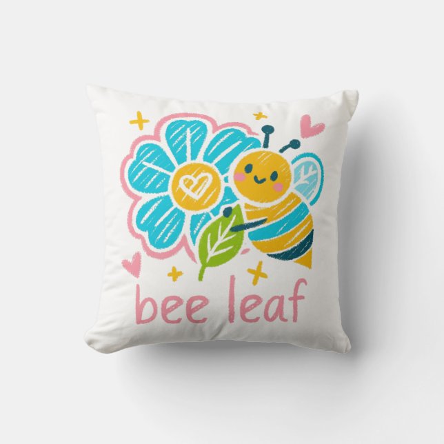 Bee Leaf' Crayon Art: Happy Bumblebee Animal Lover Kissen (Vorderseite)