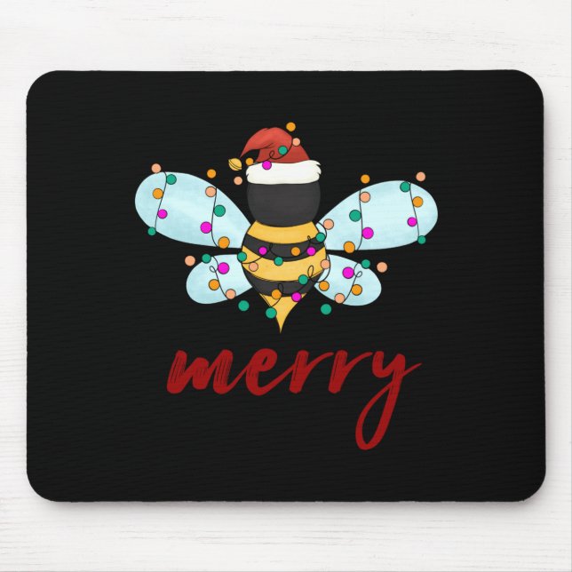 Bee Merry Christmas Bee In Santa Hat Cute Merry Xm Mousepad (Vorne)