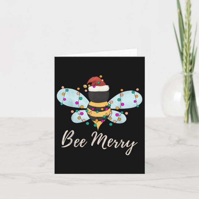 Bee Merry Christmas Bee trägt Weihnachtsmannmütze  Karte (Vorderseite)