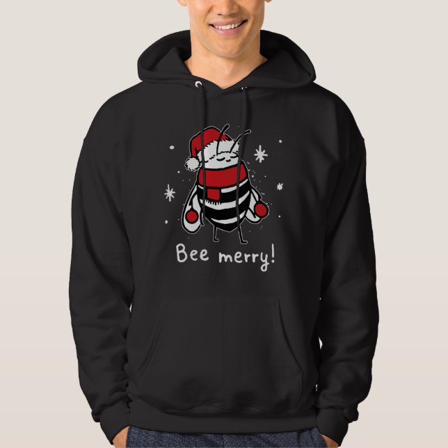 Bee Merry Christmas - Biene trägt Weihnachtsmannmü Hoodie (Vorderseite)