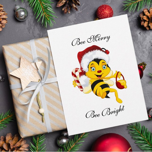 Bee Merry Christmas Cartoon Postkarte (Von Creator hochgeladen)
