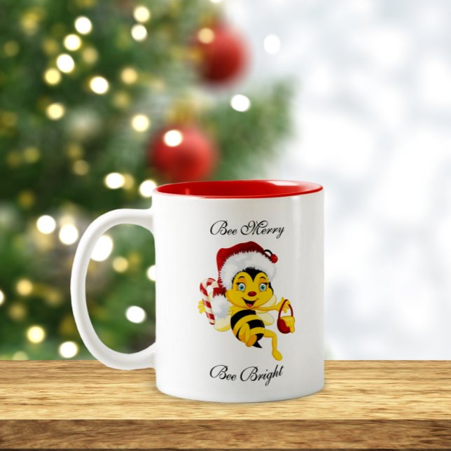 Bee Merry Christmas Cartoon Zweifarbige Tasse (Von Creator hochgeladen)