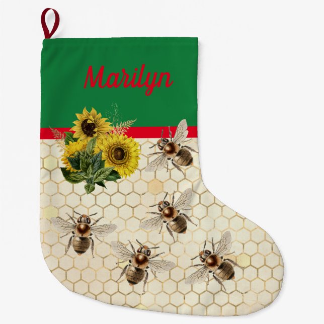 Bee Merry Christmas Sonnenblume Großer Weihnachtsstrumpf (Vorderseite)