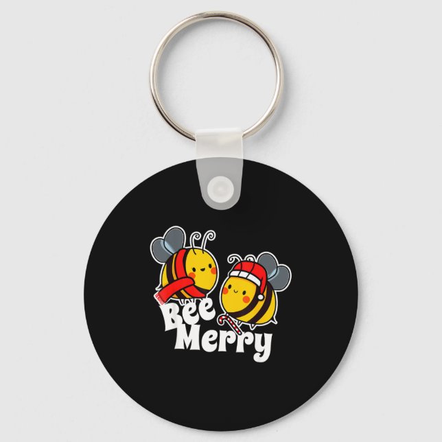 Bee Merry _ Cute Honey Bees Santa Claus _ Christma Schlüsselanhänger (Vorderseite)
