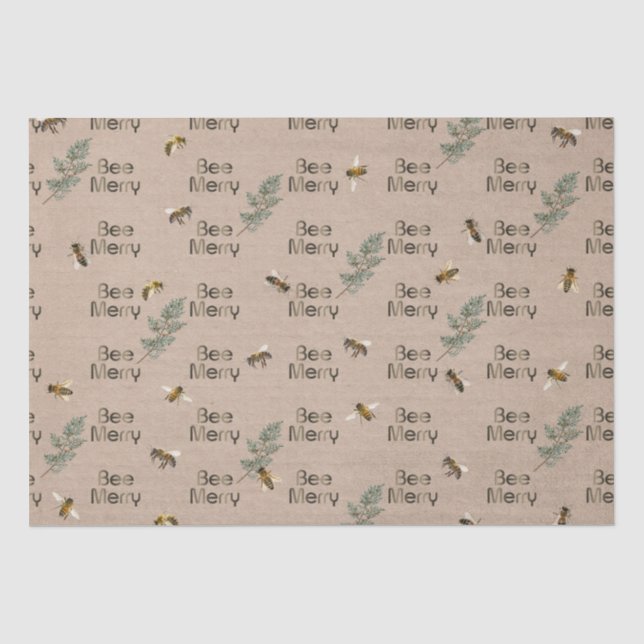 Bee Merry Evergreen Kraft Weihnachten Seidenpapier (Vorderseite)