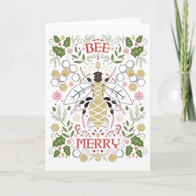 Bee Merry Holiday Card Feiertagskarte (Vorderseite)