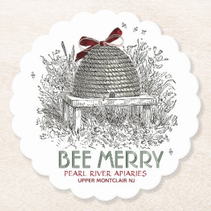 Bee Merry Holiday Untersetzer mit Skep und Red Bow