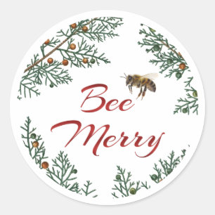 Bee Merry Honeybee Holiday Sticker Roter Text
