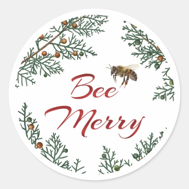 Bee Merry Honeybee Holiday Sticker Roter Text (Vorderseite)