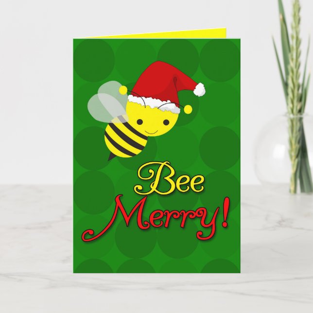 Bee Merry Niedlich Bumblebee Weihnachtskarten Feiertagskarte (Vorderseite)