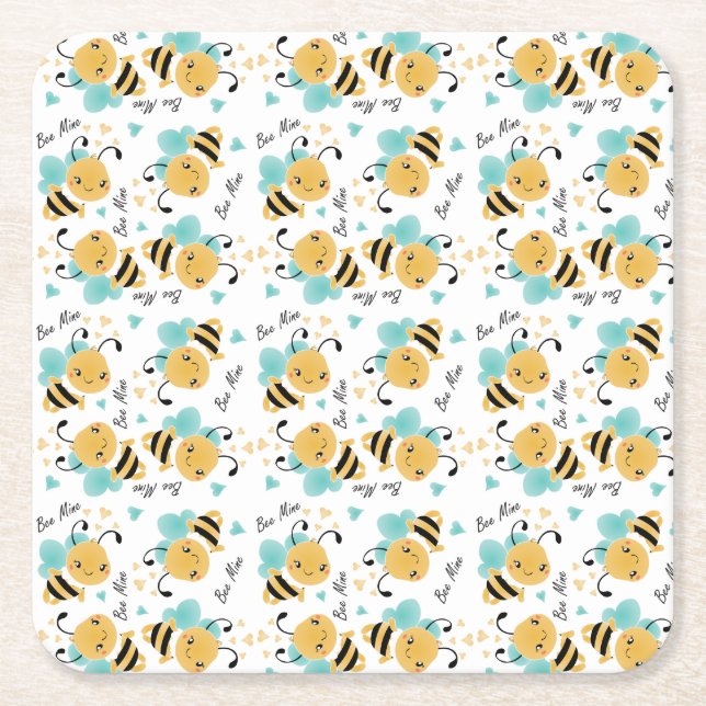 Bee Mine Bumblebee Musterherzen Rechteckiger Pappuntersetzer (Vorderseite)