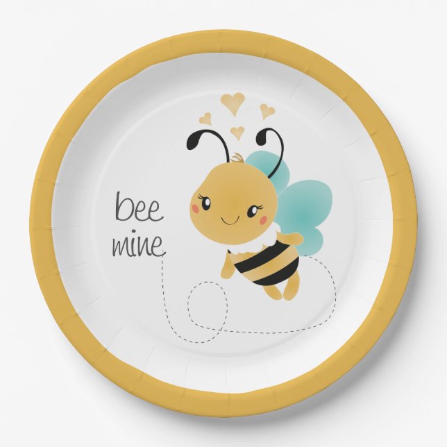 Bee Mine Bumblebee Yellow Black Pappteller (Vorderseite)