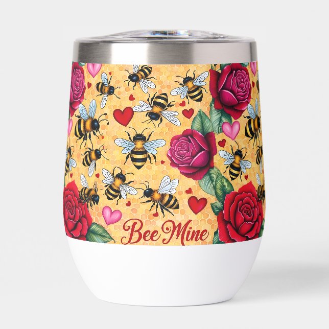Bee Mine Golden Honey Liebe Stemless Wine Tumbler (Vorderseite)