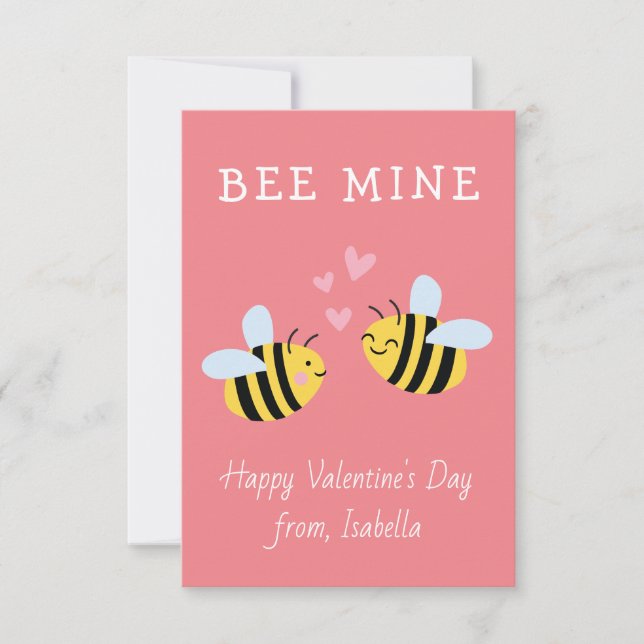 BEE MINE Klasse Valentine Rosa Karte (Vorderseite)