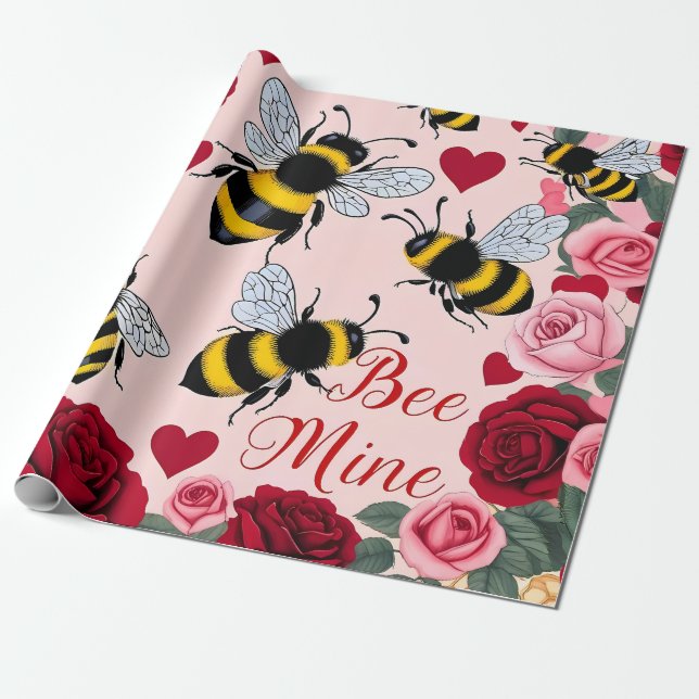 Bee Mine Liebe Buzz Design Geschenkpapier (Ungerollt)