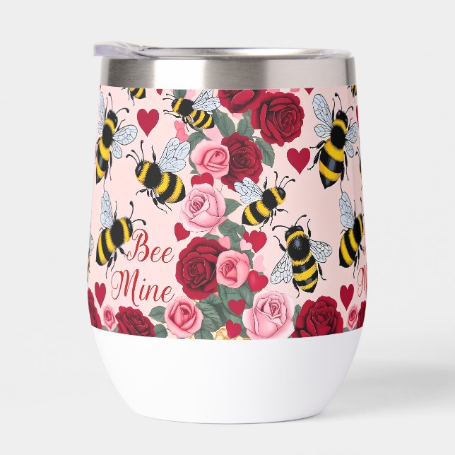 Bee Mine Love Buzz Design Stemless Wine Tumbler (Droite)