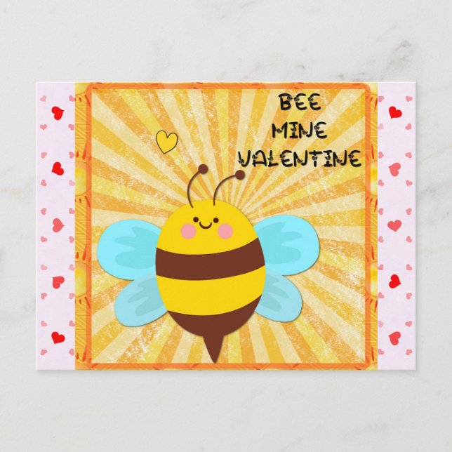 Bee Mine Niedlich Happy Valentines Day Postkarte (Vorderseite)