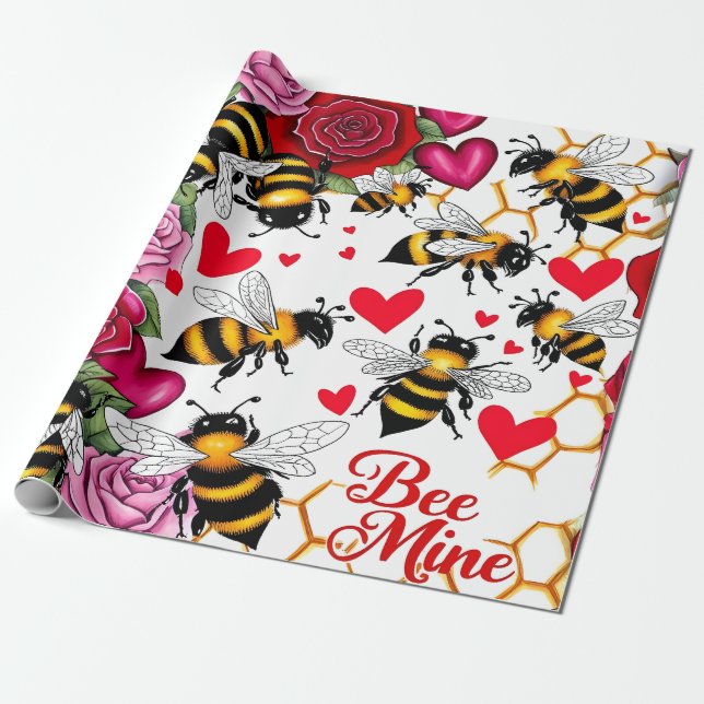 Bee Mine Sweet Honeycomb Blooms Geschenkpapier (Ungerollt)