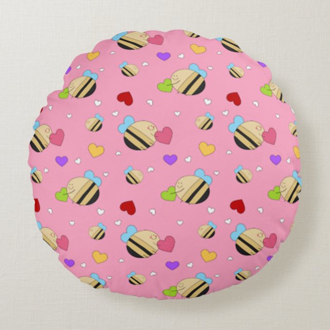 Bee Mine Valentine Rundes Kissen (Vorderseite)