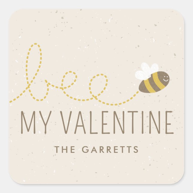 Bee My Valentine Kid's Holiday Sticker - Beige (Vorderseite)