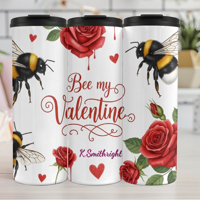 Bee My Valentine Roses Hearts Thermosbecher (Von Creator hochgeladen)