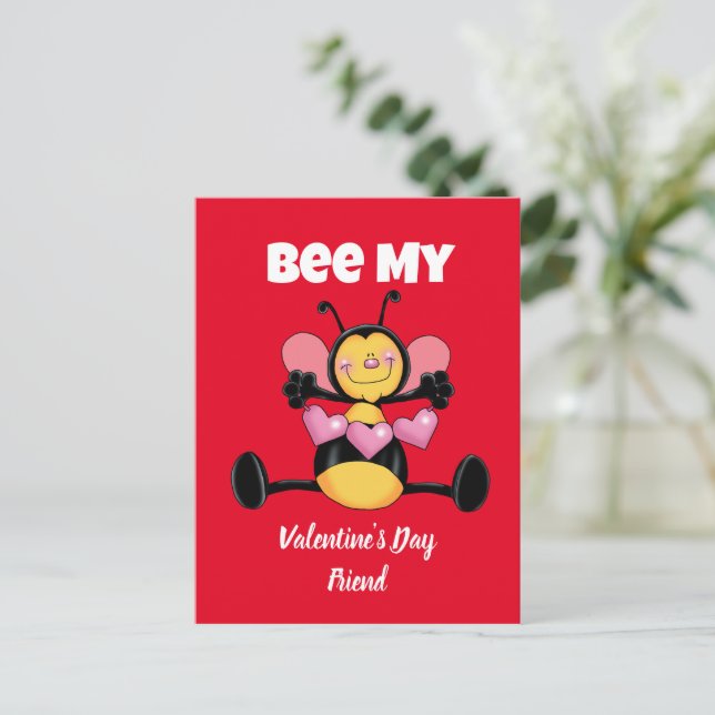 Bee My Valentine's Day Friend Postkarte (Stehend Vorderseite)