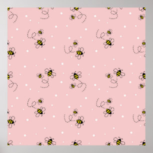 Bee nahtloses Muster auf pastellfarbenem Hintergru Poster