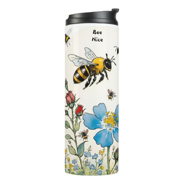 Bee Nice Bee Kind Bienen und Wildblumen Thermosbecher (Nach links gedreht)