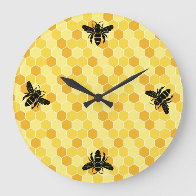 Bee noch immer meine Heart Honey Bee Damask Große Wanduhr (Vorderseite)