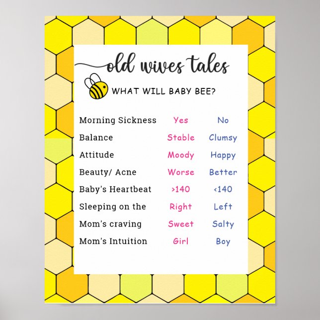 Bee Old Ehefrauen Tales Gender Reveal Board Poster (Vorne)