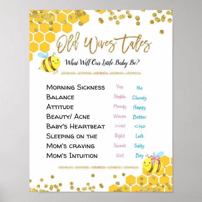 Bee Old Ehefrauen Tales Gender Reveal Board Poster (Vorne)