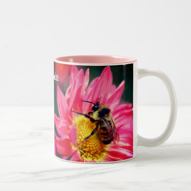 Bee On Blume Digital Art Personalisiert Zweifarbige Tasse (Rechts)