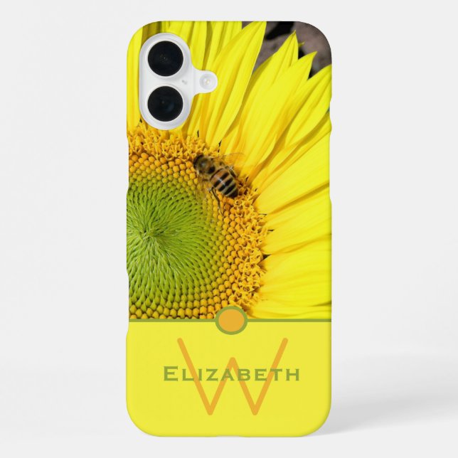 Bee On Sunflower Initial Letter Monogram iPhone 16 Plus Hülle (Rückseite)