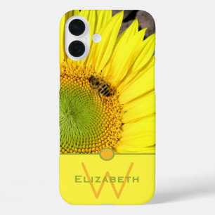 Bee On Sunflower Initial Letter Monogram iPhone 16 Plus Hülle