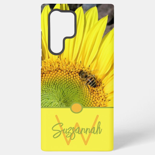 Bee On Sunflower Initial Letter Monogram  Samsung Galaxy Hülle (Rückseite)